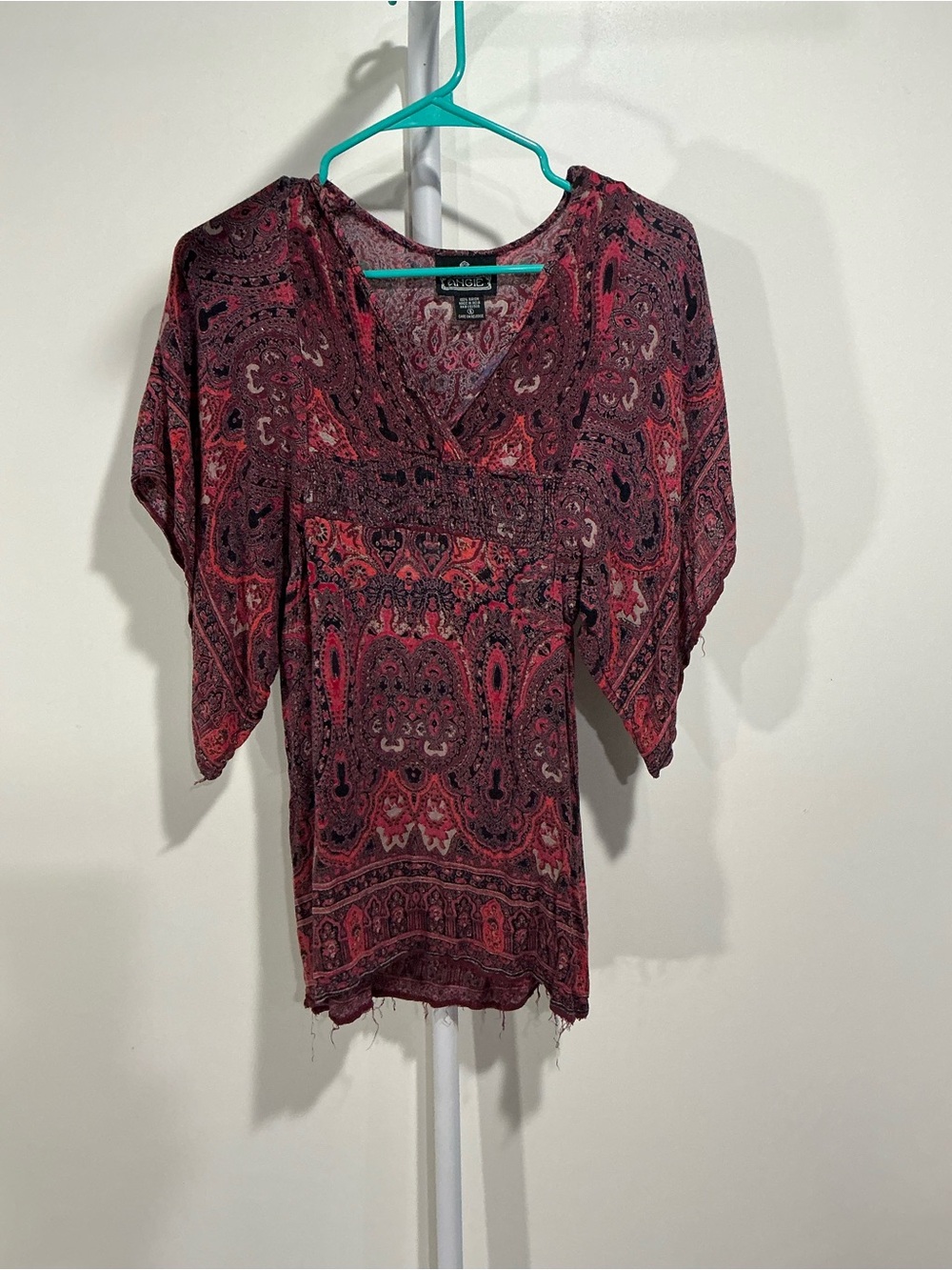 Angie Women's Red Paisley V-Neck Tunic